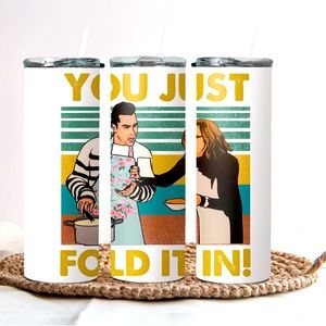 Schitts creek inspired tumbler with lid and straw. Just fold it in.